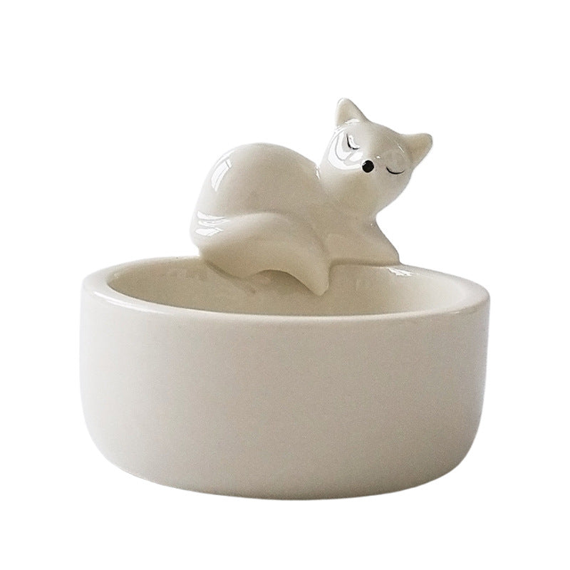 Sleeping Fox Candlestick Fox Animal Ornaments Ceramic Living Room TV Cabinet Wine Hallway Desktop Soft Home Decoration