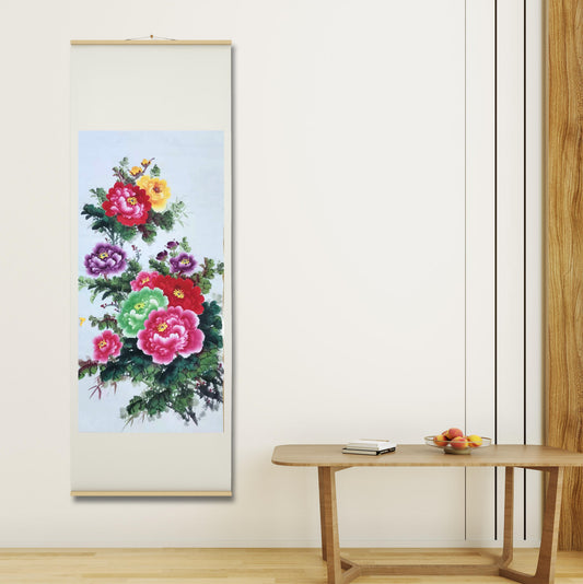Chinese painting - colorful peony flowers. Living room decoration