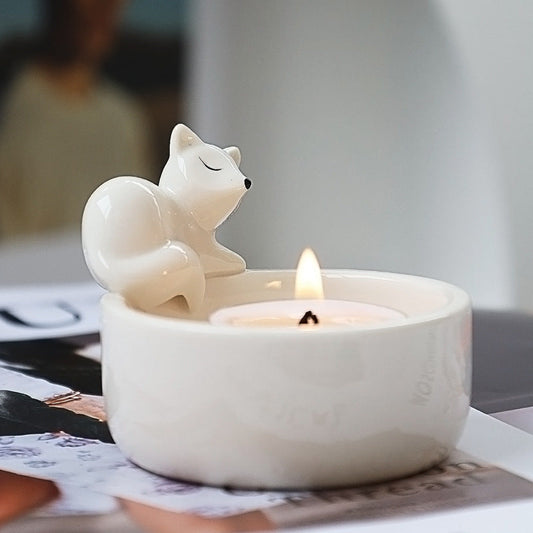 Sleeping Fox Candlestick Fox Animal Ornaments Ceramic Living Room TV Cabinet Wine Hallway Desktop Soft Home Decoration