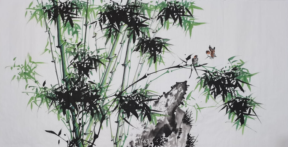Chinese painting-bamboo and birds. Study decoration, lobby decoration