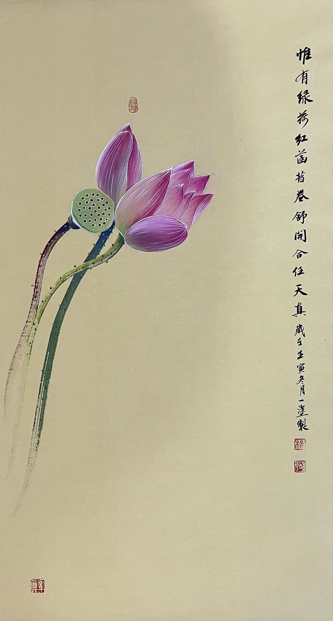 Chinese claborate-style painting——lotus Decoration for Study