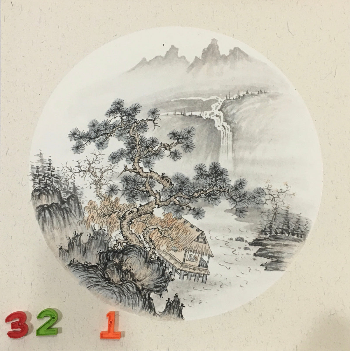 Chinese realistic painting-detailed painting. Trees on the cliffs . Painted on hard paper jam