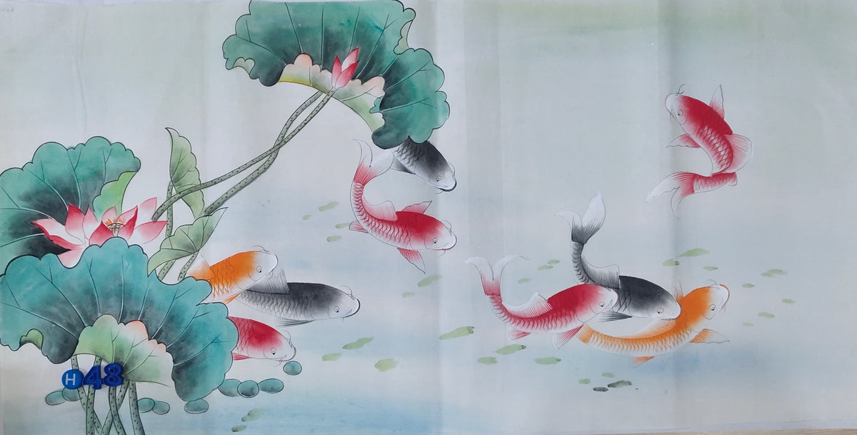 Chinese painting-fine art. Fish and lotus. Bedroom decoration