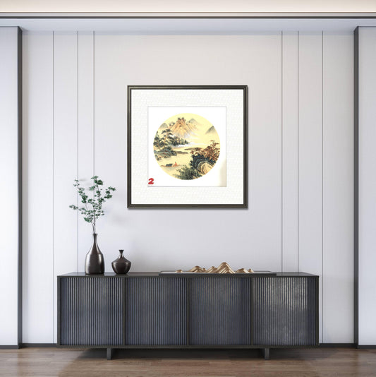 Chinese realistic painting-detailed painting.  Mountains and rivers.   Painted on hard paper jam