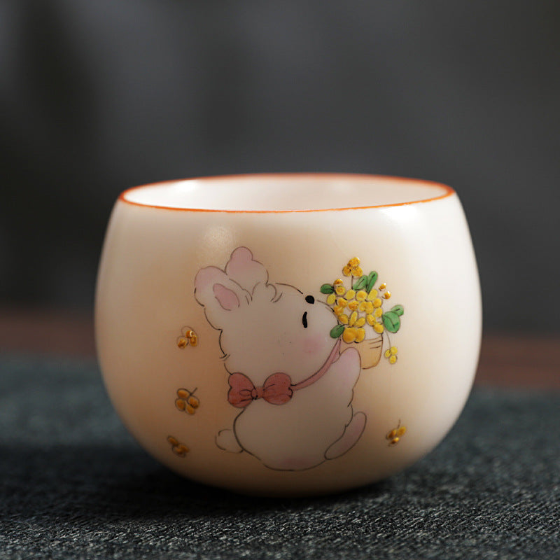 Pink Ru Ware Hand Painted Ceramic Tea Ware Cute Cartoon Master Cup Tea-Soaked Crack Kombucha Cup Guest Cup Female Personal Cup