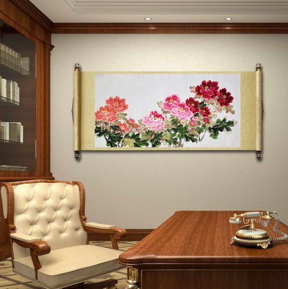 Chinese painting-peony flowers and bees.  Living room decoration