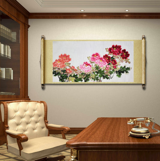 Chinese painting-peony flowers and bees.  Living room decoration