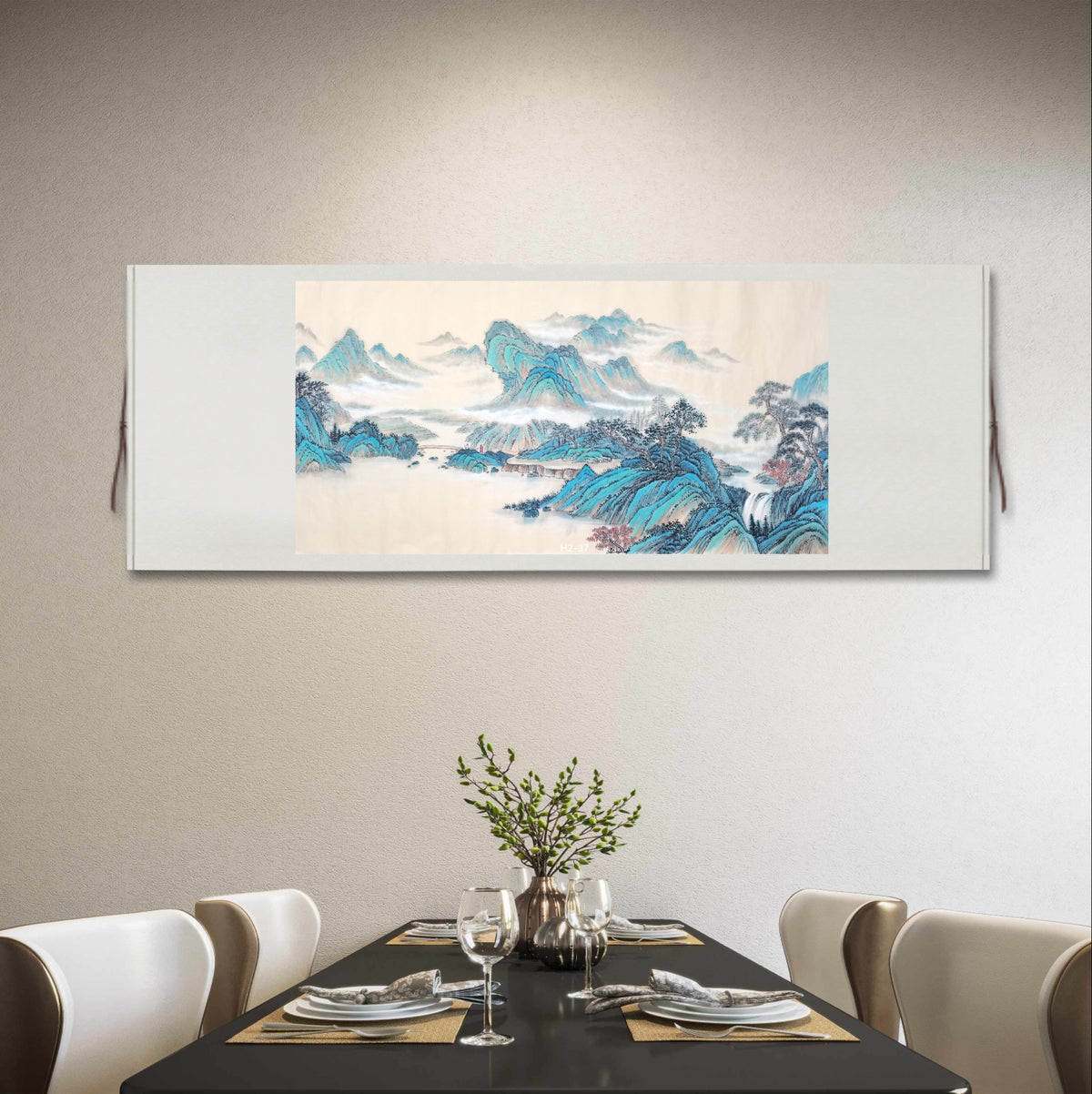 Chinese painting-landscape. Green and blue mountain