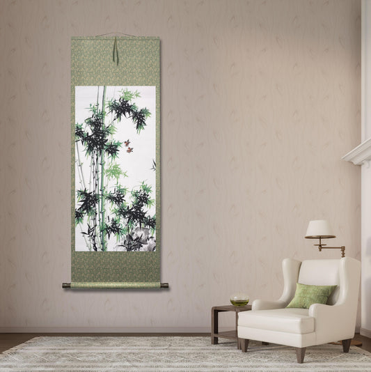Chinese painting-bamboo and birds.  Study decoration, lobby decoration