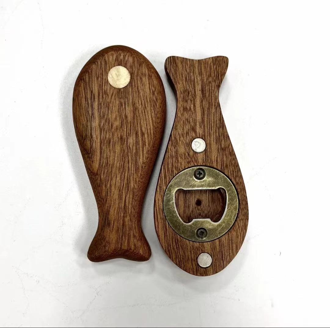Wooden fridge magnets+bottle opener