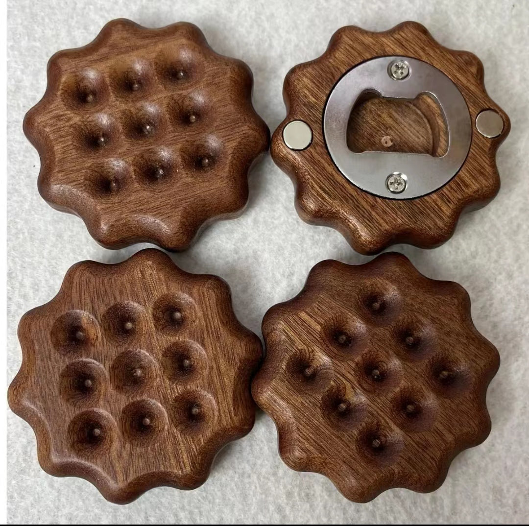 Wooden fridge magnets+bottle opener