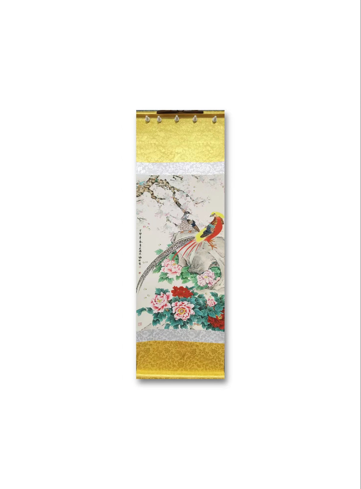 Chinese painting-decoration pictures of golden pheasant and four gentlemen plants