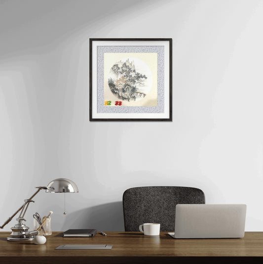 Chinese realistic painting-detailed painting.  Trees on the cliffs .   Painted on hard paper jam