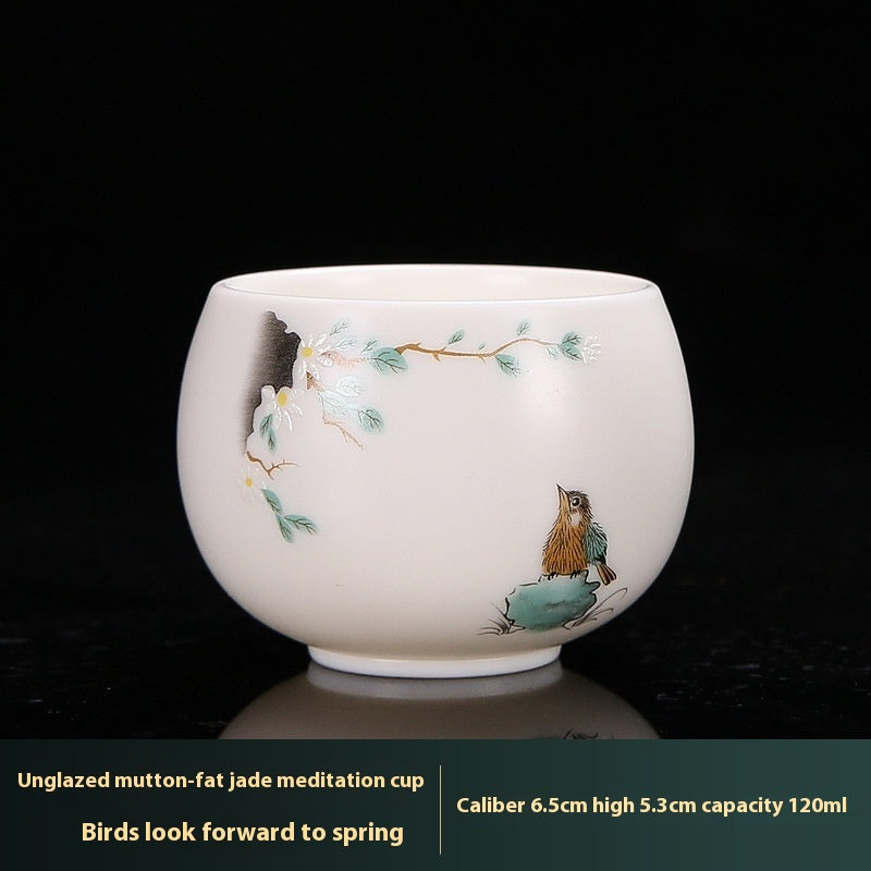 White Jade Plain Burning Ceramic Household Zen Cup Master Cup Guest Cup Kung Fu Tea Cup Tea Cup Men's and Women's Single Cup Single