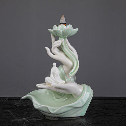 Ceramic Flowback Incense Burner Zen Buddha Hand Creative Home Agarwood Incense Burner Incense Holder Backflow Incense Purple Clay Ornaments Wholesale