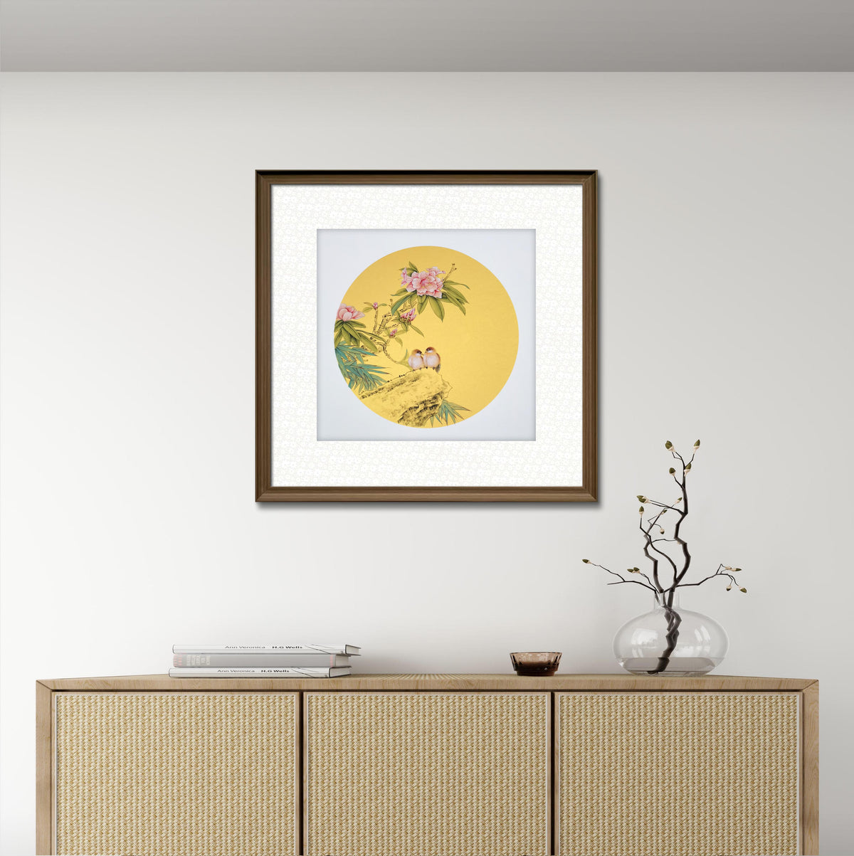 Chinese realistic painting-detailed painting.  Flowers and birds.   Painted on hard paper jam