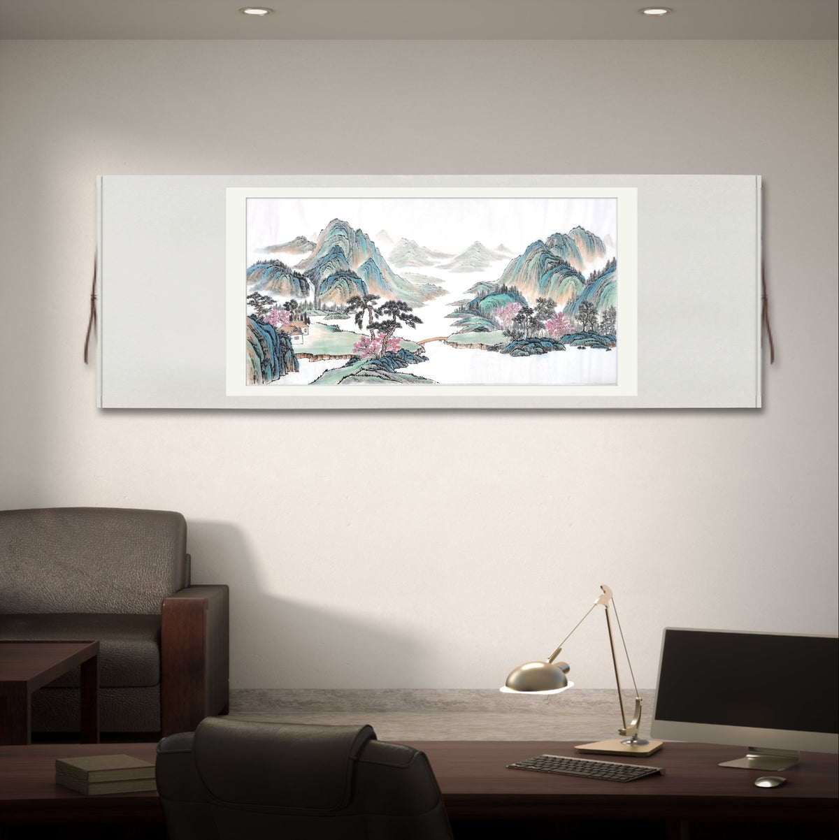 Chinese painting-landscape. Green and blue mountain