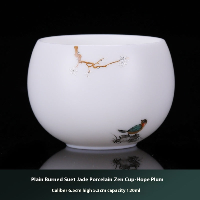 White Jade Plain Burning Ceramic Household Zen Cup Master Cup Guest Cup Kung Fu Tea Cup Tea Cup Men's and Women's Single Cup Single