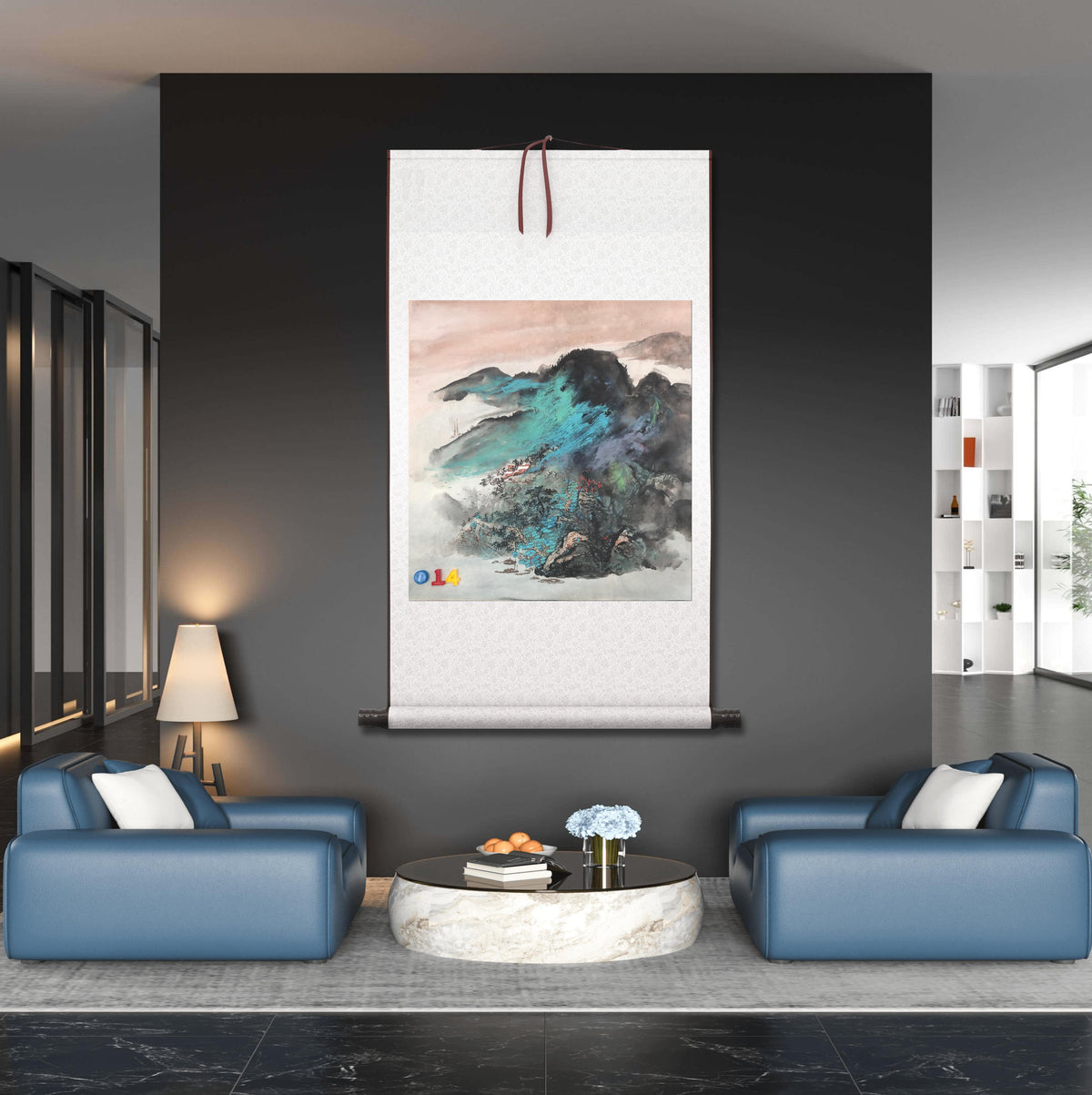 Chinese painting-Chinese landscape.  Colorful Mountains and clouds.  Living room decoration