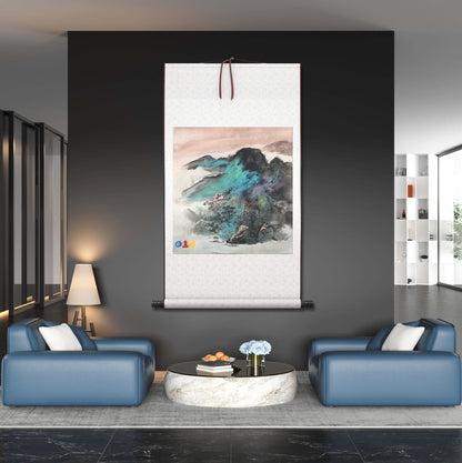 Chinese painting-Chinese landscape.  Colorful Mountains and clouds.  Living room decoration