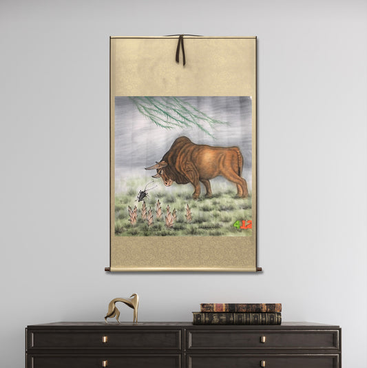 Chinese painting-cattle. ox, modesty and diligence, wealth and power.square painting, wall decoration