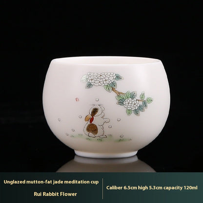 White Jade Plain Burning Ceramic Household Zen Cup Master Cup Guest Cup Kung Fu Tea Cup Tea Cup Men's and Women's Single Cup Single