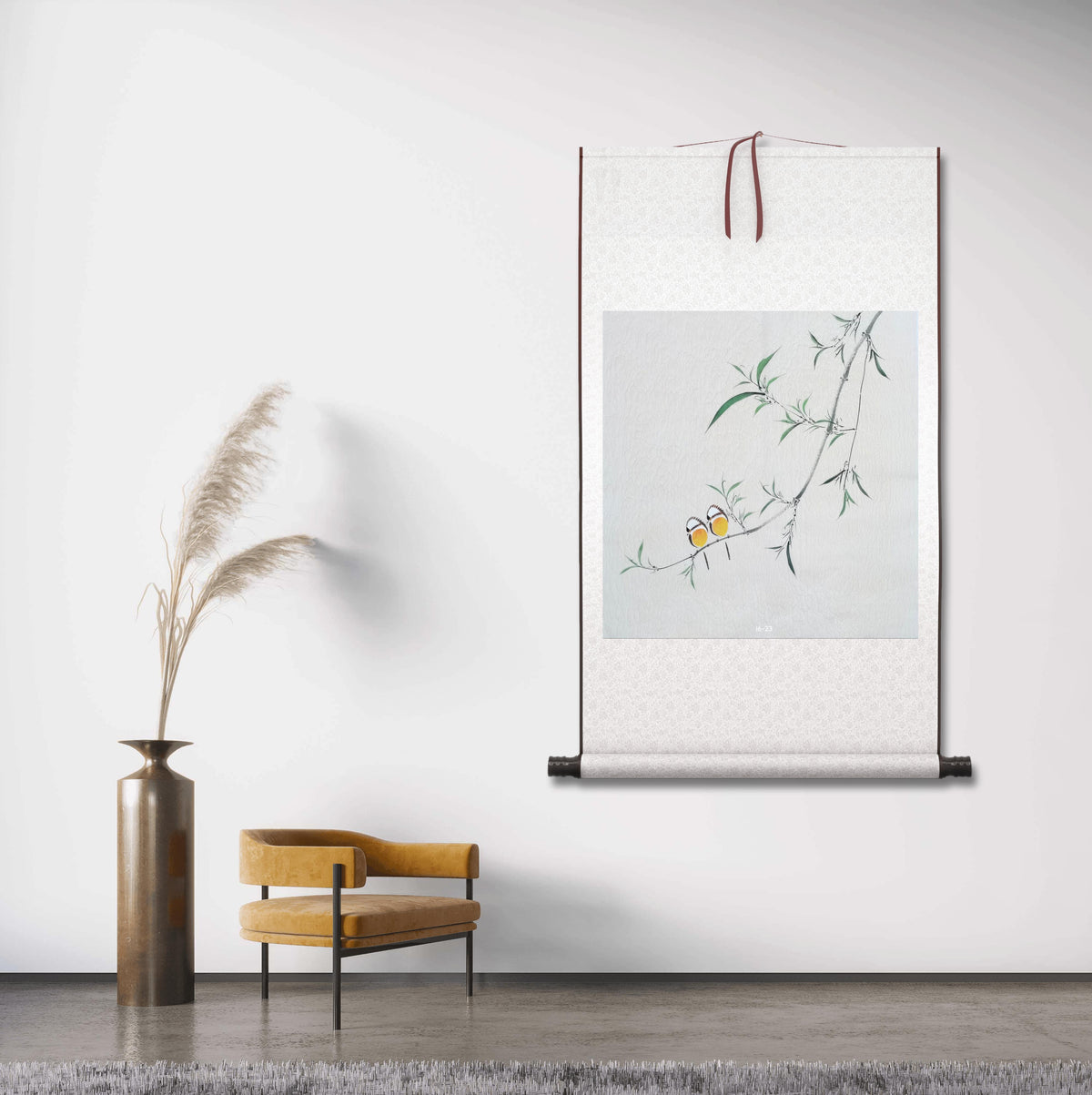 Chinese painting-Plant. Leaves and birds. Study decoration.