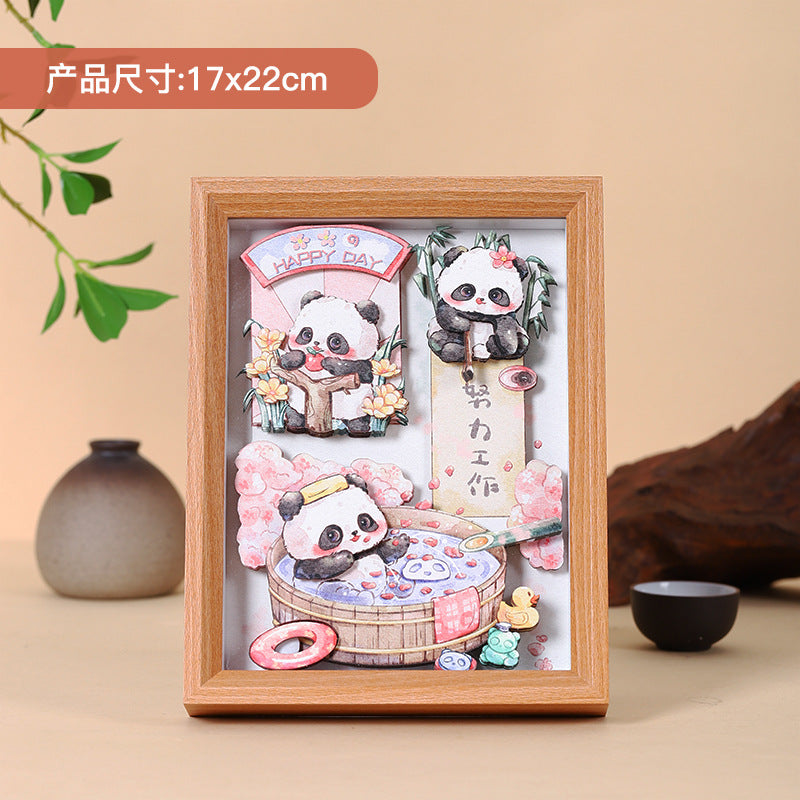New Chinese National Treasure Panda3D Three-Dimensional diy Paper-Cut Painting Tourist Attractions Commemorative Gift Photo Frame Decoration Chinese New Year