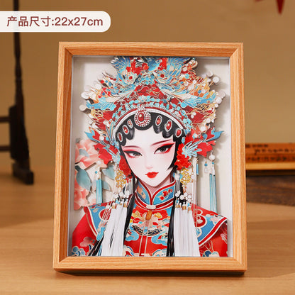 Chinese Quintessence Beijing Opera Characters3D Three-Dimensional Painting with Photo Frame Handmade diy Desktop Decoration Cultural and Creative Gifts Chinese New Year