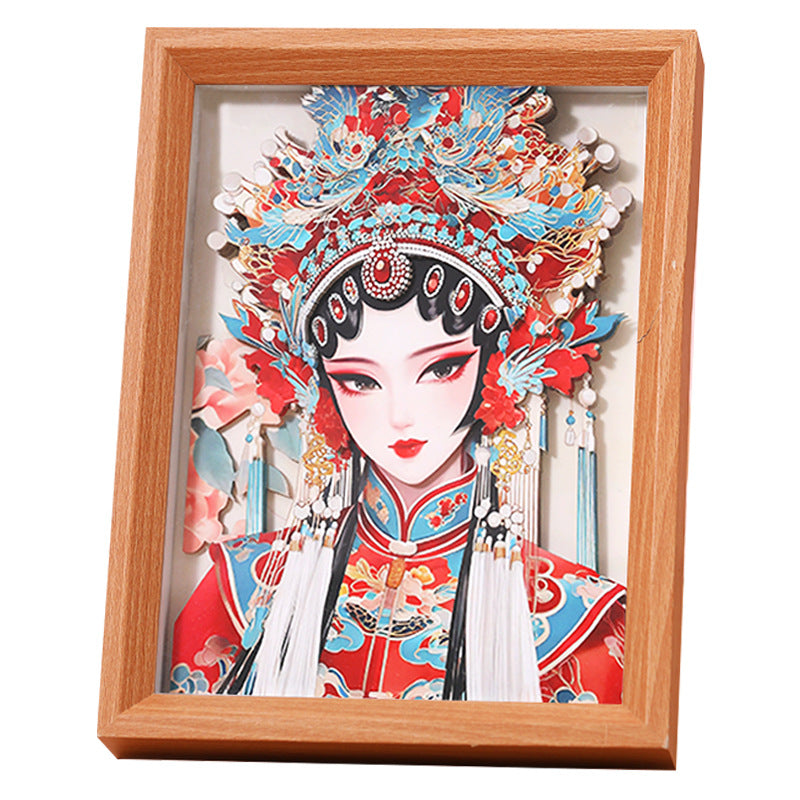 Chinese Quintessence Beijing Opera Characters3D Three-Dimensional Painting with Photo Frame Handmade diy Desktop Decoration Cultural and Creative Gifts Chinese New Year
