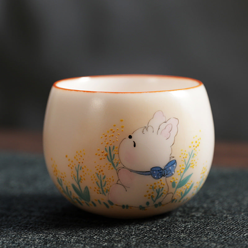Pink Ru Ware Hand Painted Ceramic Tea Ware Cute Cartoon Master Cup Tea-Soaked Crack Kombucha Cup Guest Cup Female Personal Cup