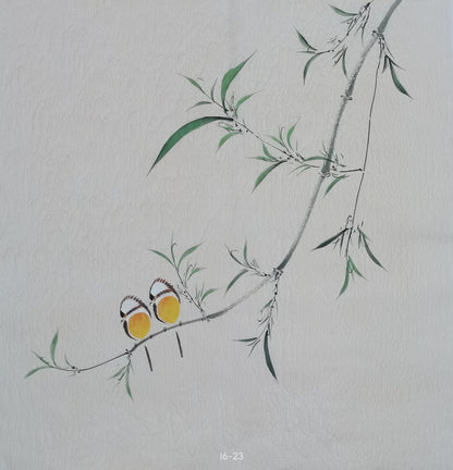 Chinese painting-Plant. Leaves and birds. Study decoration.