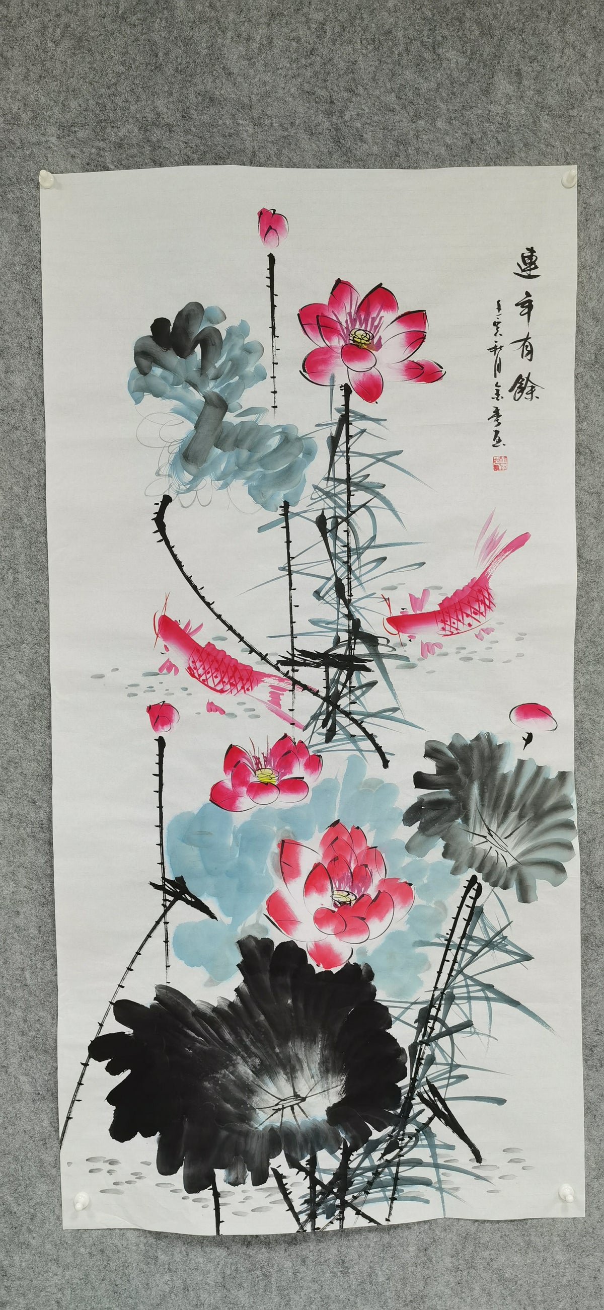 Chinese panting——fish playing under the lotus.  Decorations for living room and lobby.