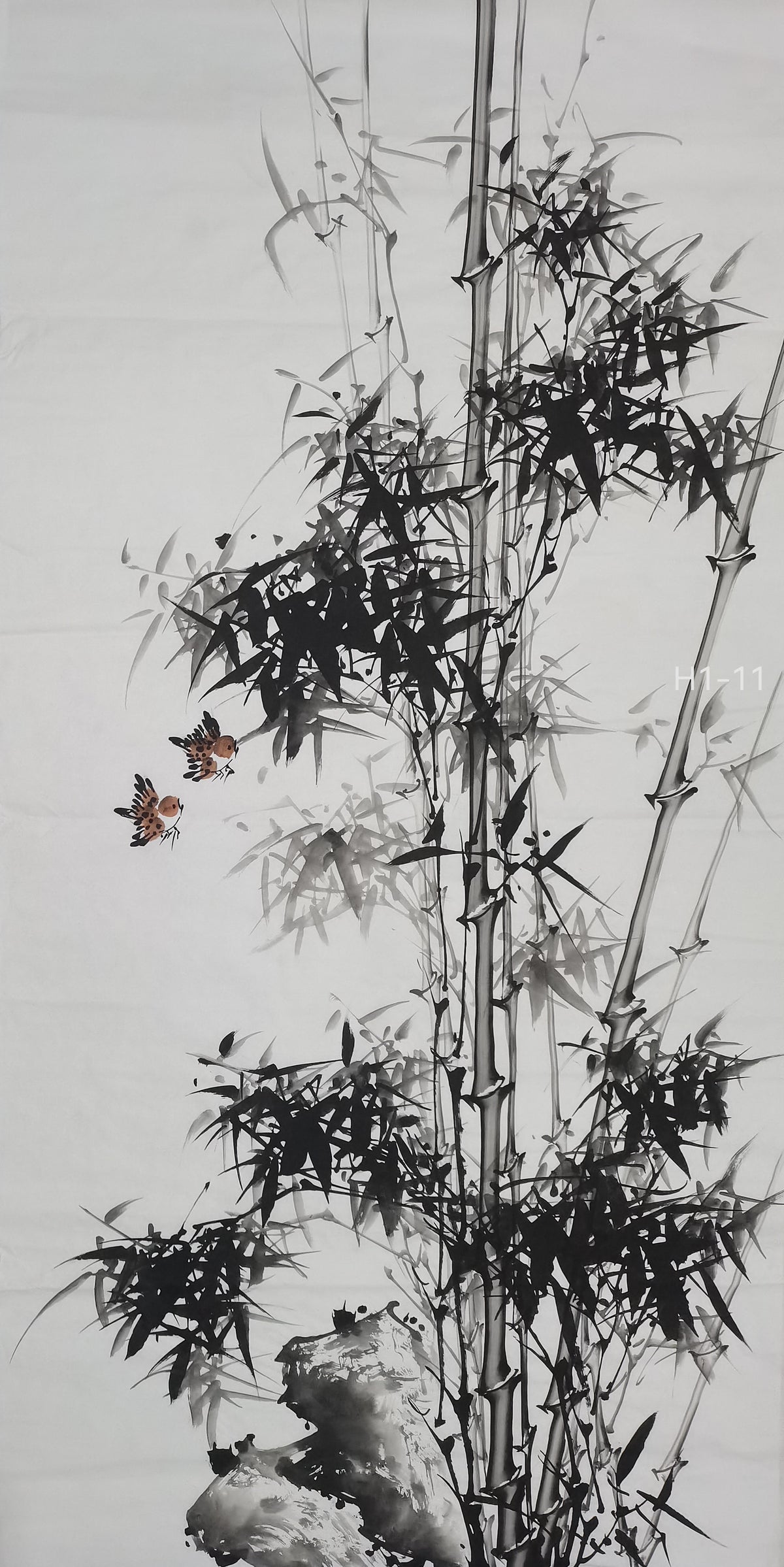 Chinese painting-ink bamboo. Bamboo and birds. Study decoration.