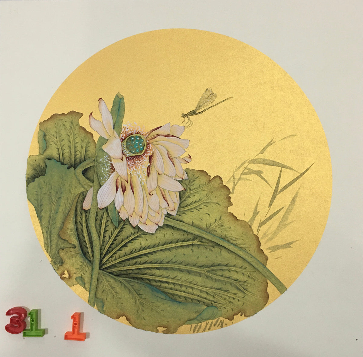 Chinese realistic painting-detailed painting.  Lotus.   Painted on hard paper jam