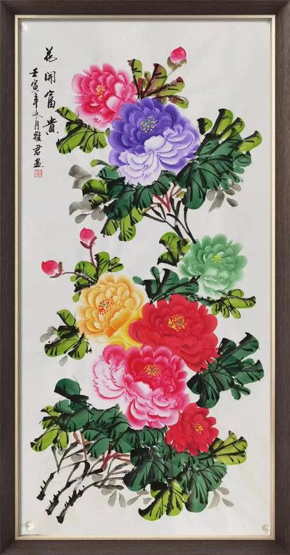 Chinese painting—— peony  gift for grandparents, happiness and prosper