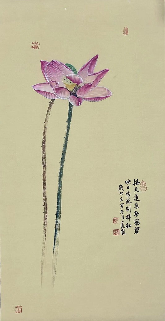 Chinese claborate-style painting——lotus  Decoration for Study