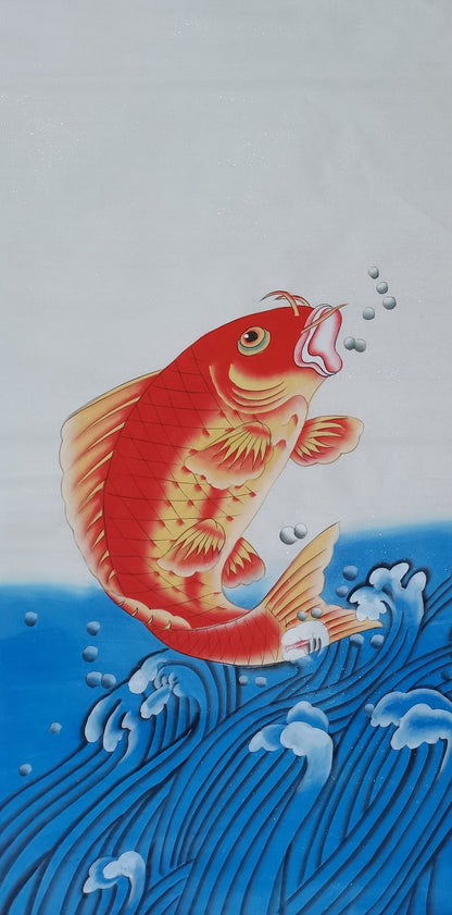 Chinese claborate-style painting- fish and lotus. Living room decoration