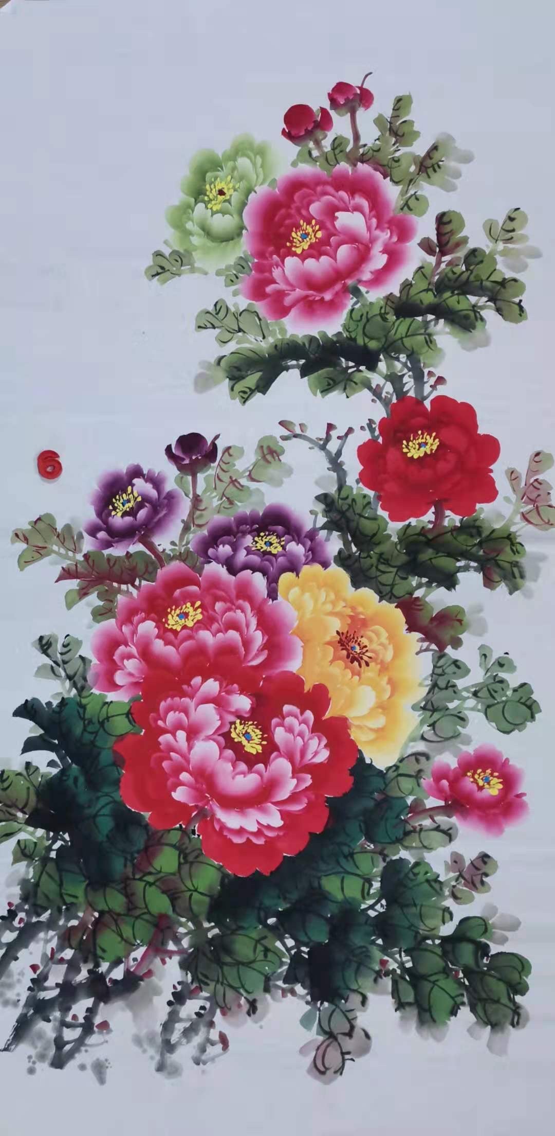 Chinese painting - colorful peony flowers.  Living room decoration