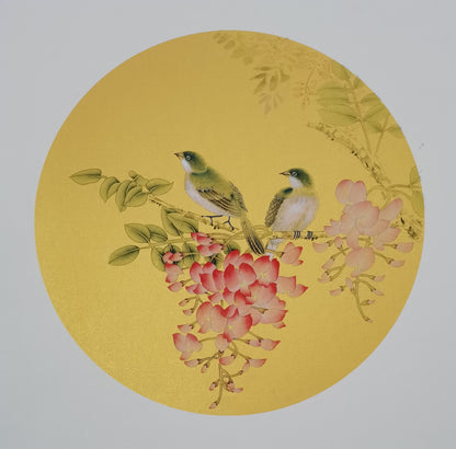 Chinese realistic painting-detailed painting.  Flowers and birds.   Painted on hard paper jam