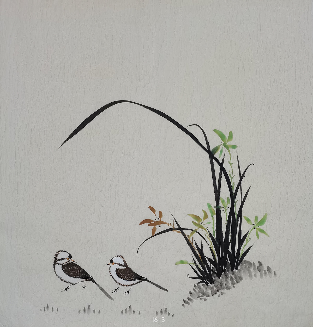 Chinese painting-Plants. Orchid and birds. Living room decoration
