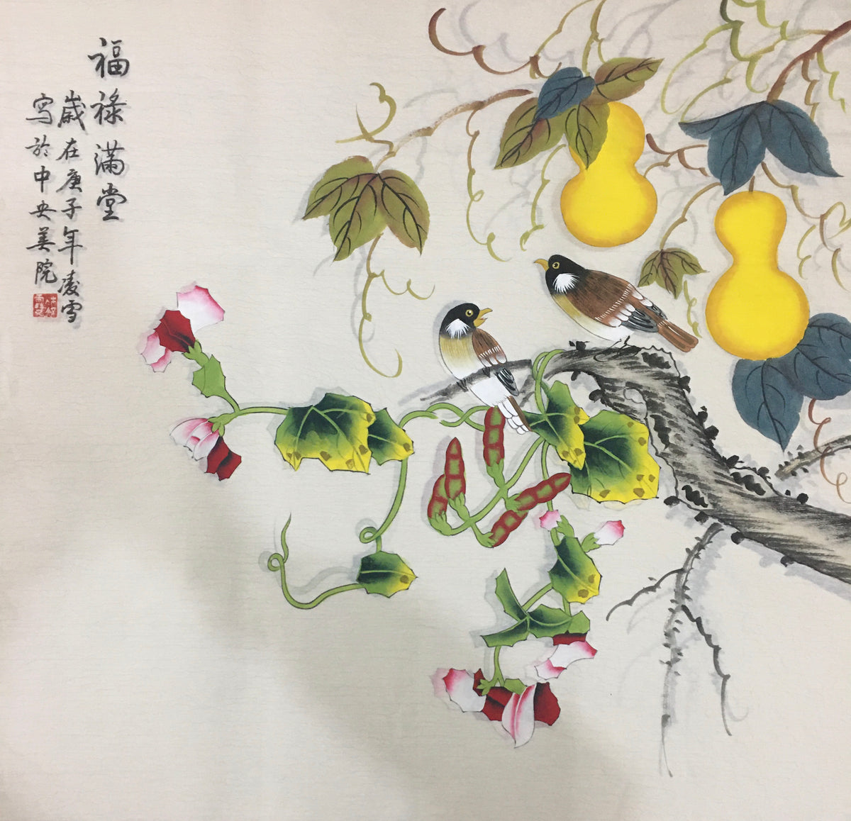 Chinese painting-Plants.  Gourd and persimmon. Happiness and rich.  Bedroom decoration