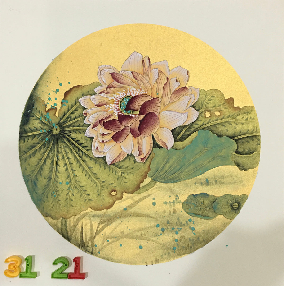 Chinese realistic painting-detailed painting.  Lotus.   Painted on hard paper jam