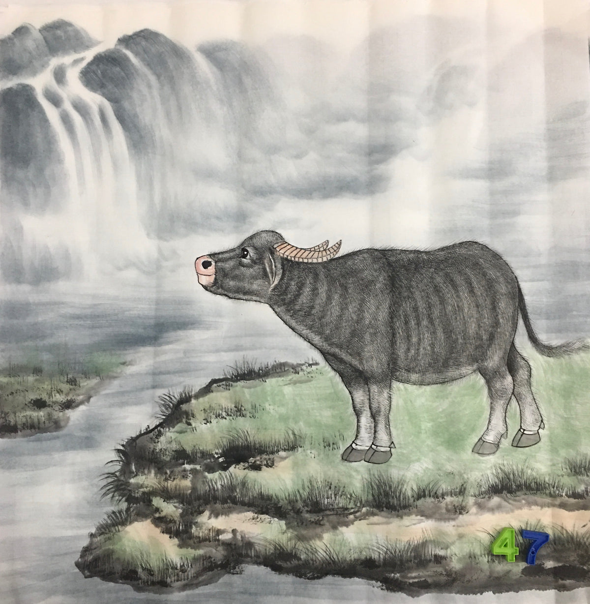 Chinese painting-cattle. ox, modesty and diligence, wealth and power.square painting, wall decoration