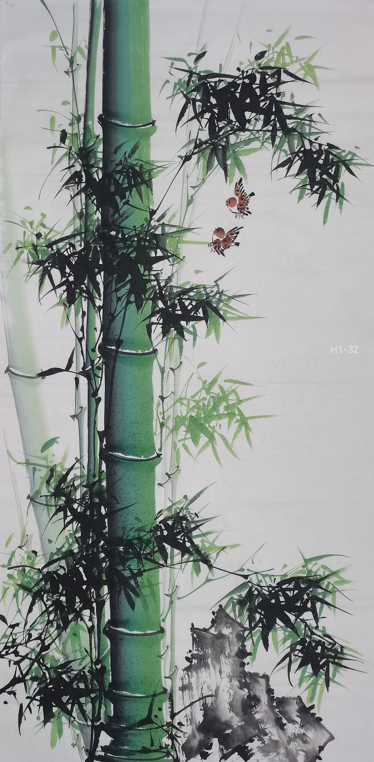 Chinese painting-bamboo and birds.  Study decoration, lobby decoration