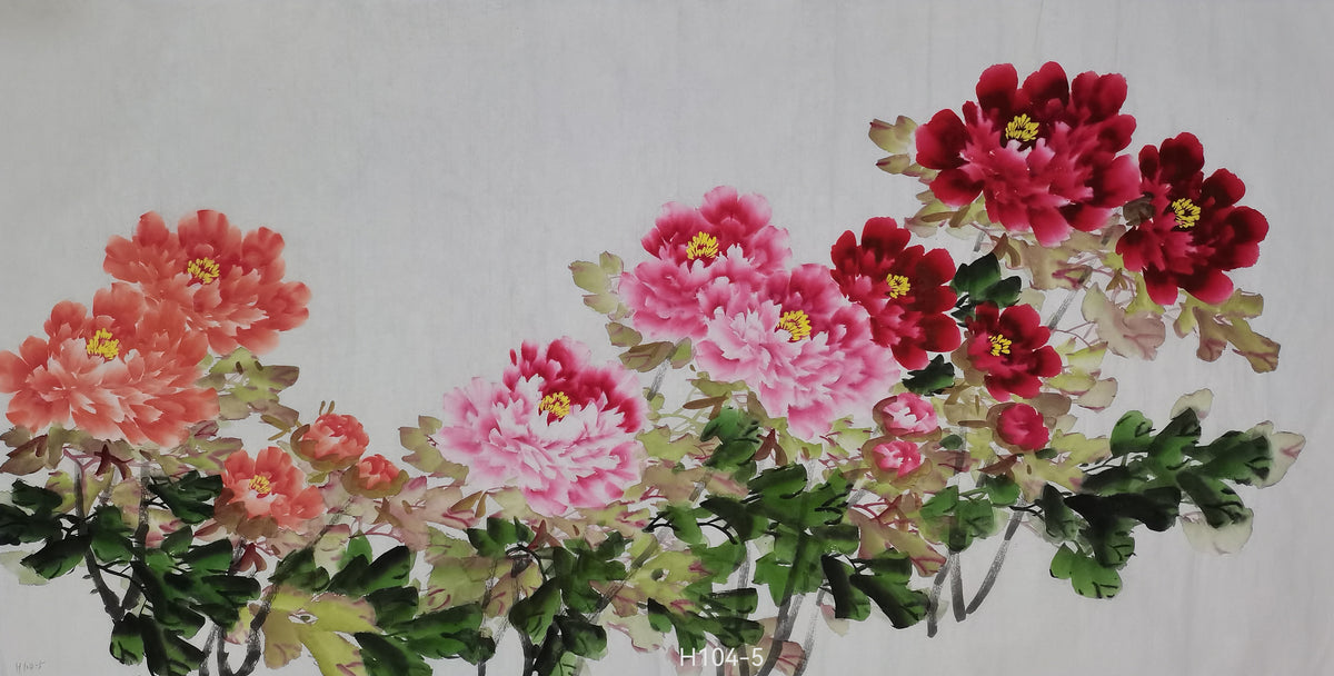 Chinese painting-peony flowers and bees.  Living room decoration
