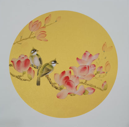 Chinese realistic painting-detailed painting.  Flowers and birds.   Painted on hard paper jam