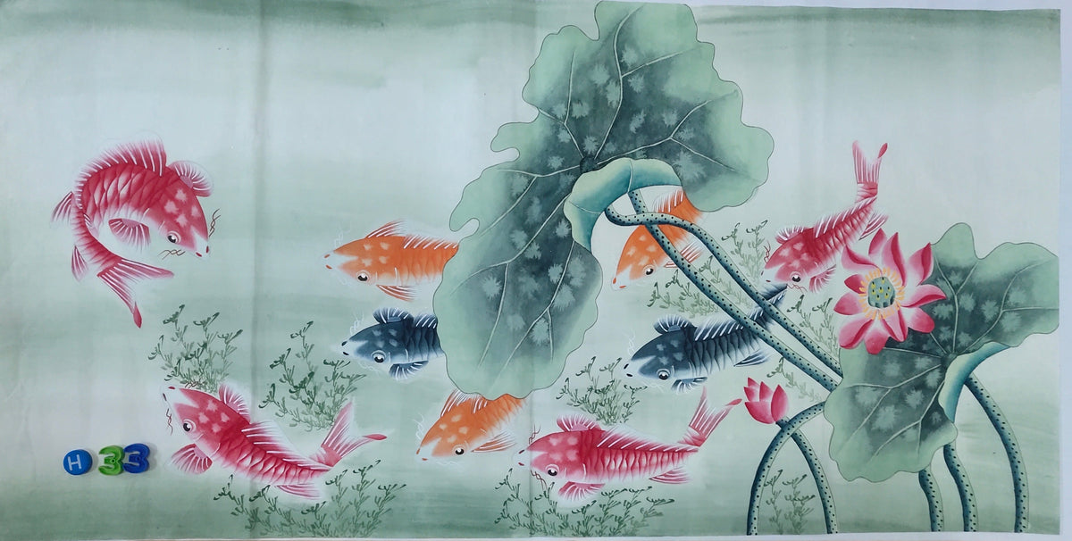 Chinese painting-fine art. Fish and lotus.  Bedroom decoration