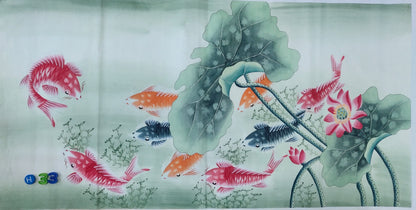 Chinese painting-fine art. Fish and lotus.  Bedroom decoration