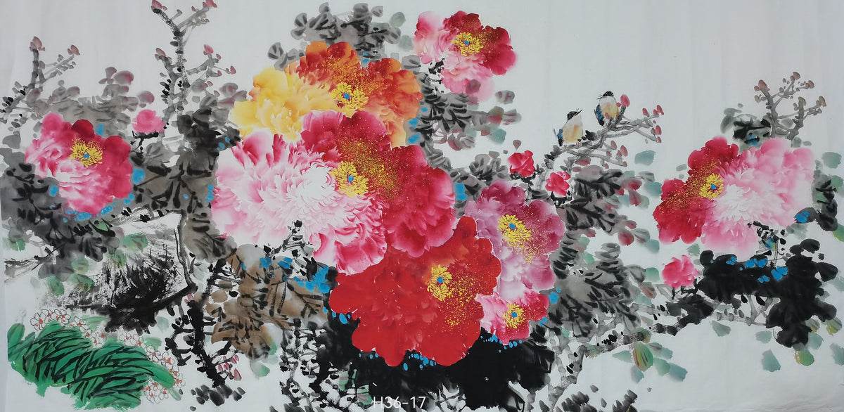 Chinese painting-peony and birds.  Living room decoration